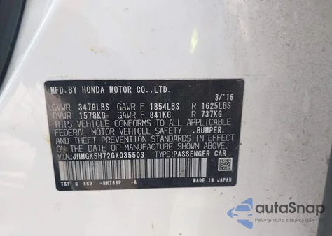 2016 Honda Fit Ex from USA, damaged, VIN JHMGK5H72GX035503